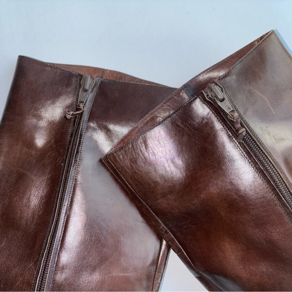 Salvatore Ferragamo KNEE HIGH Leather Boots Side Zip Brown Size 9 Made In Italy - Picture 7 of 16